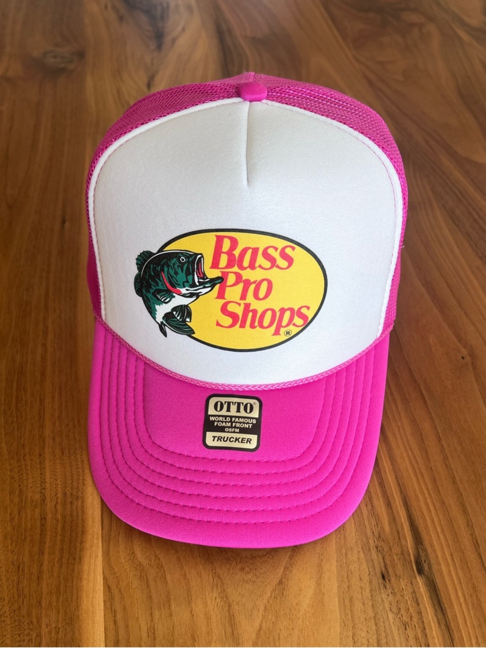 Bass Pro Shops Pink and White Mesh Trucker Hat
